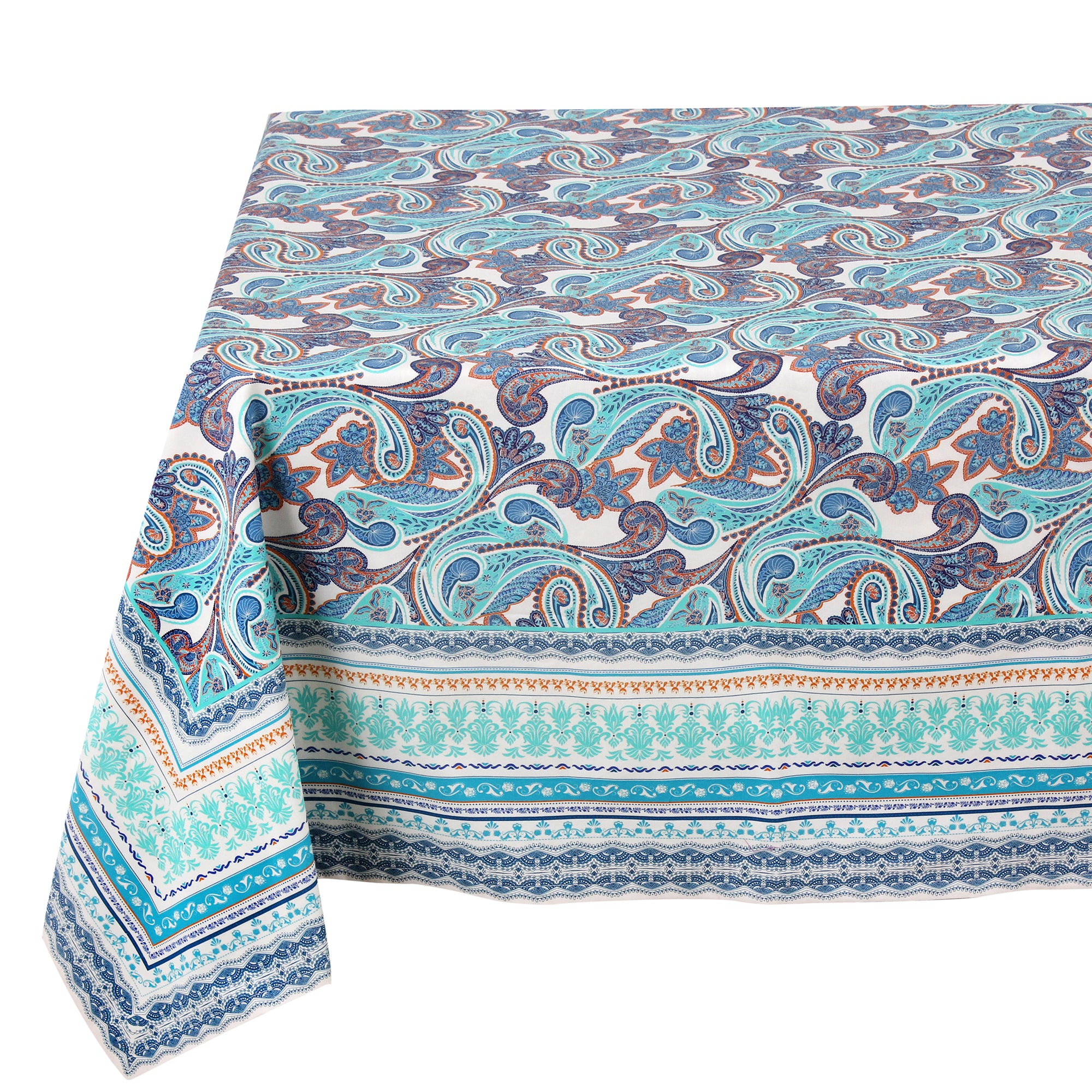 Aqua Paisley Cotton Tablecloth