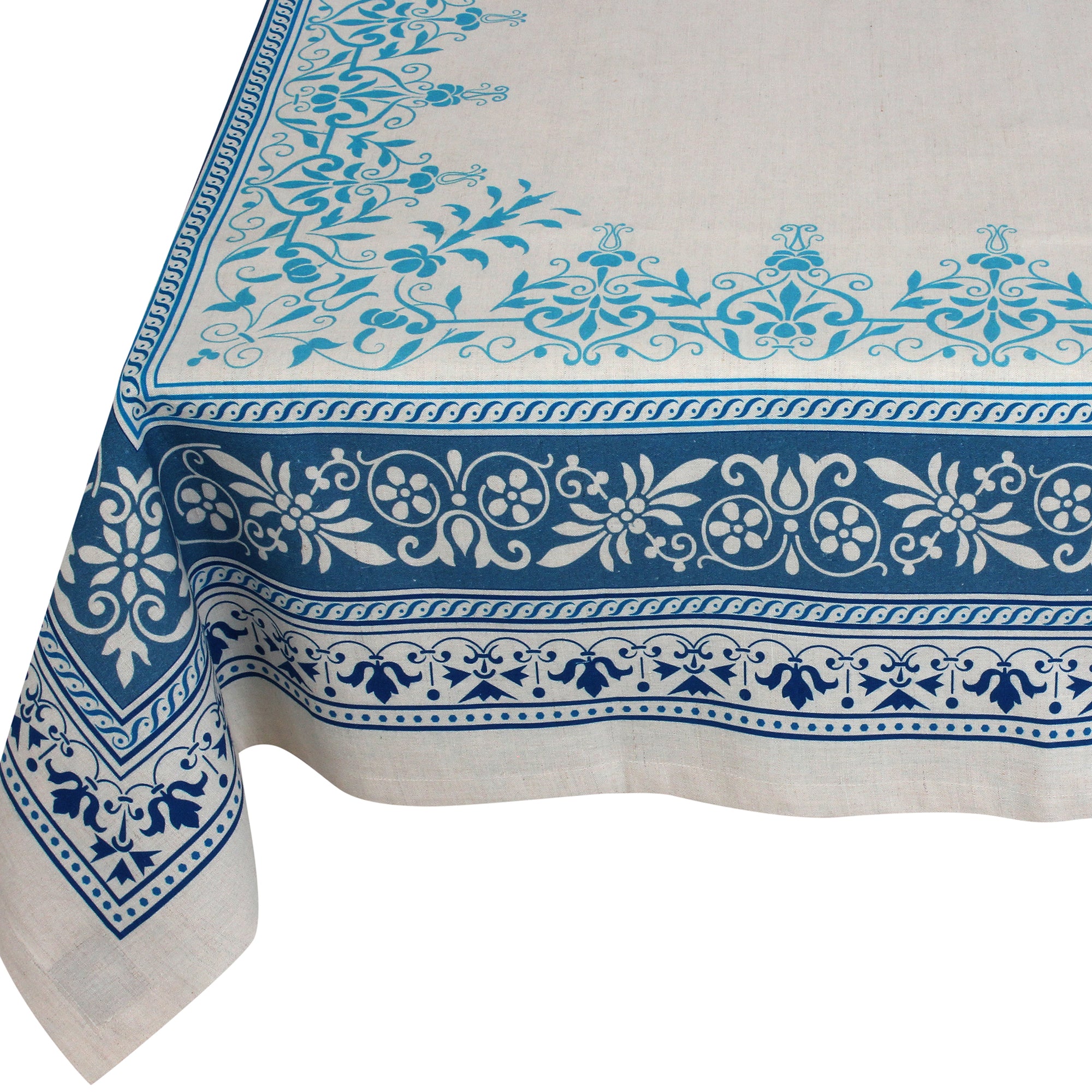 Floral Border Linen Tablecloth