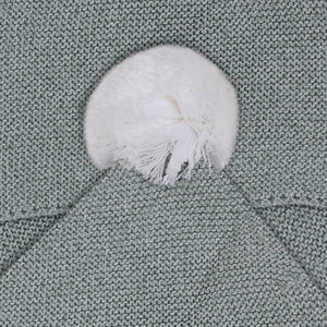 Sage Green Knitted Hooded Newborn Blanket with Pompom
