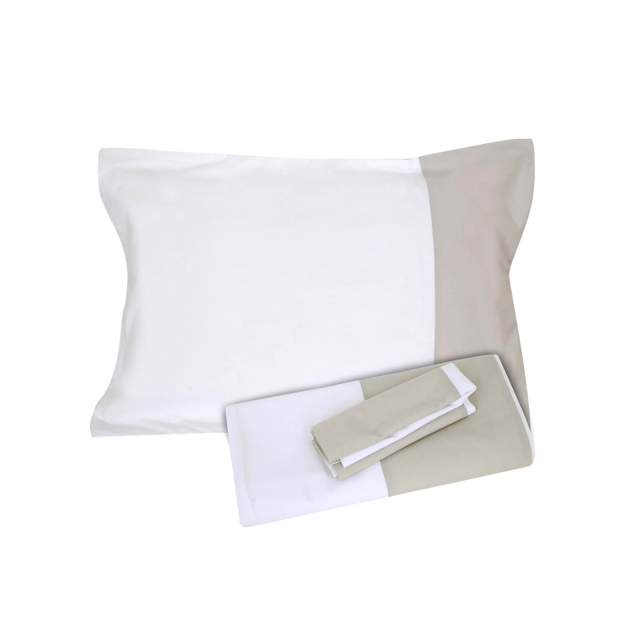 White/Beige Border Flat Sheet + Pillowcases