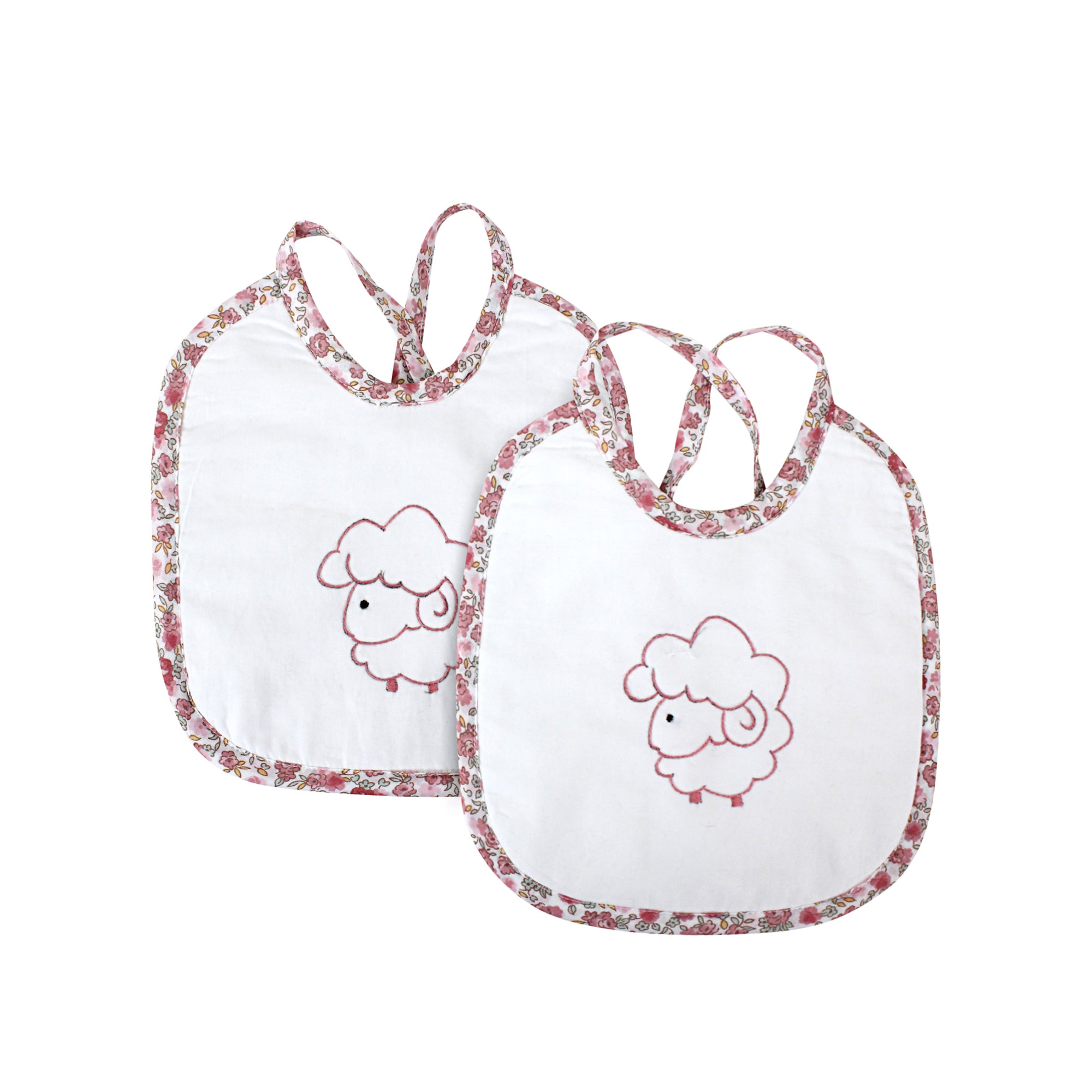 Pink Sheep Embroidered Bib (Set of 2)