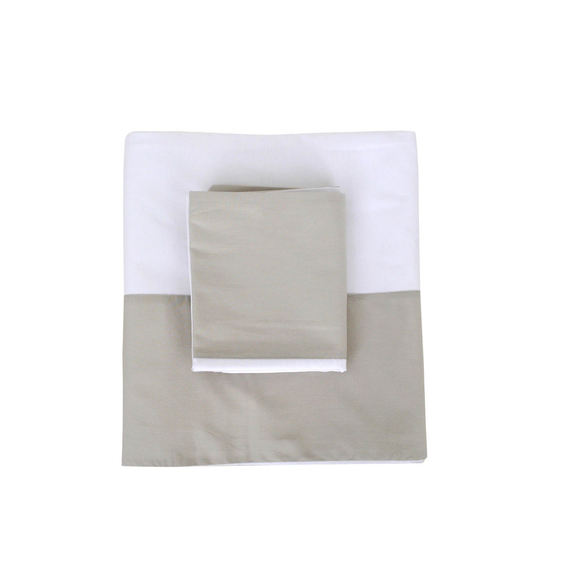 White/Beige Border Flat Sheet + Pillowcases
