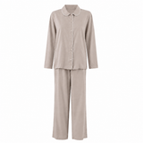 Beige Piping Silky Viscose Pyjama Set