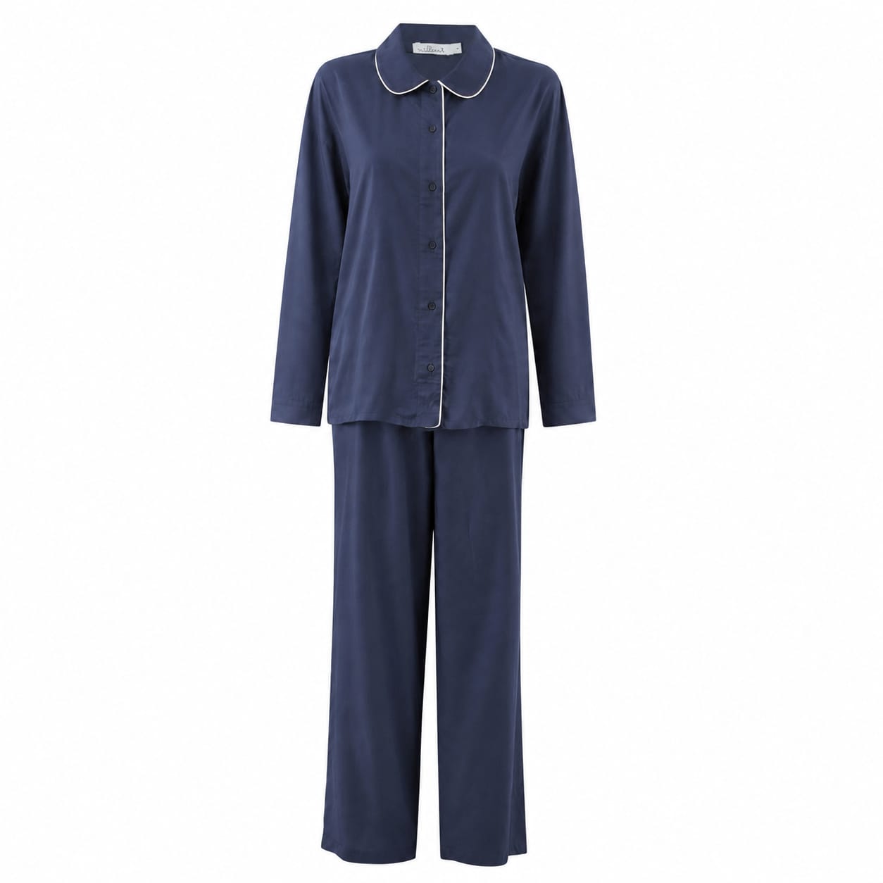 Navy Piping Long Sleeve Viscose Pyjama Set