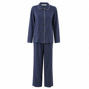Navy Piping Long Sleeve Viscose Pyjama Set