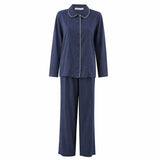 Navy Piping Long Sleeve Viscose Pyjama Set