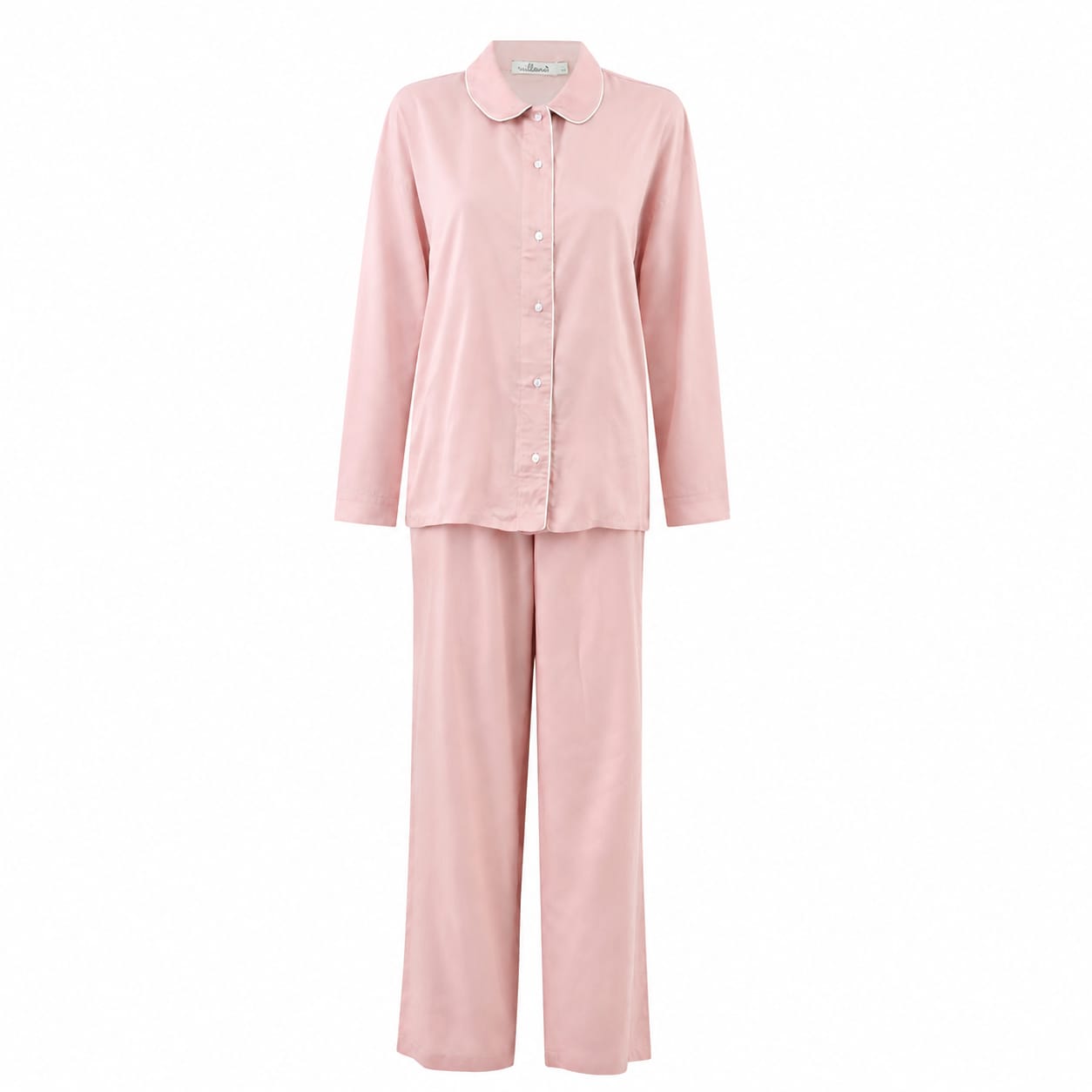 Dusty Pink Piping Long Sleeve Viscose Pyjama Set