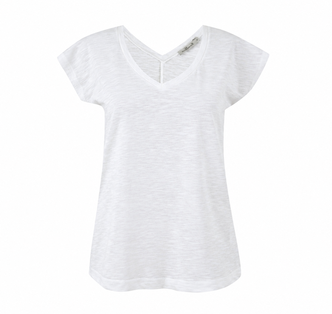 White Cotton Slub V-Neck T-Shirt