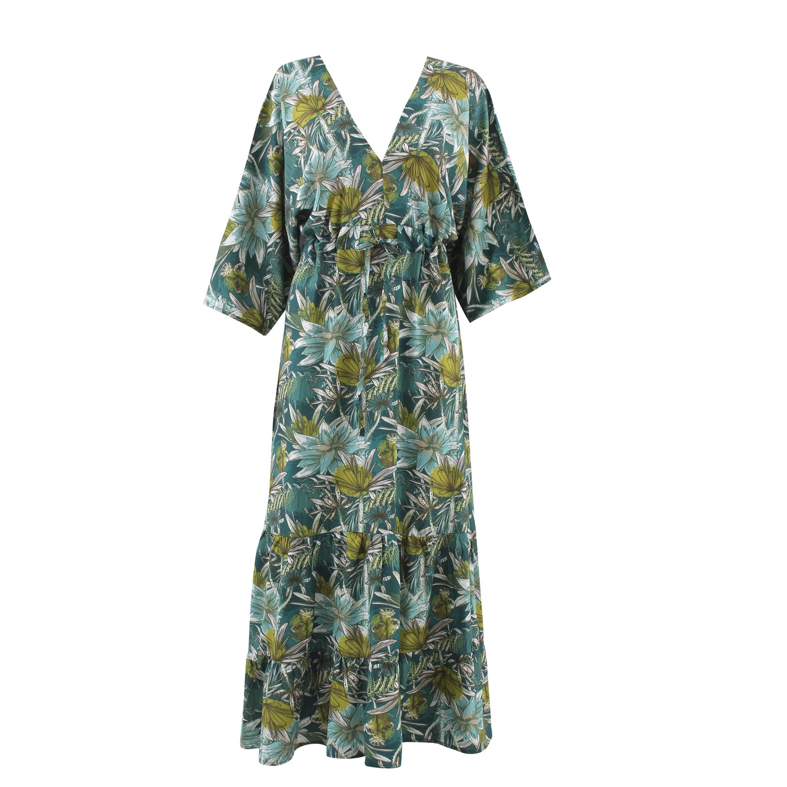 Green Florals lris Tie Front Dress