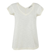 Off White Cotton Slub V-Neck T-Shirt