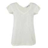 Off White Cotton Slub V-Neck T-Shirt