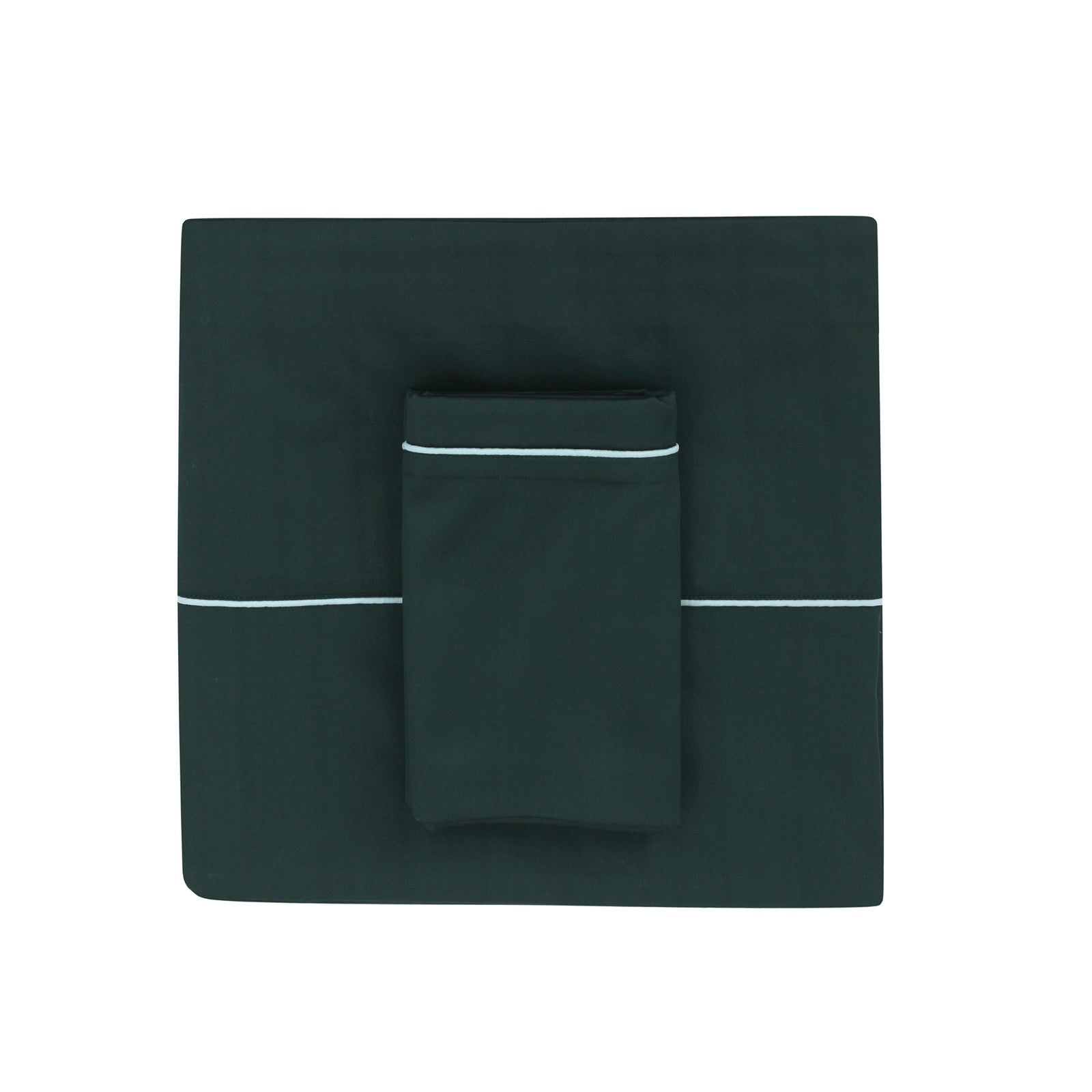 Dark Teal\/Blue Piping Sheet + Pillowcases