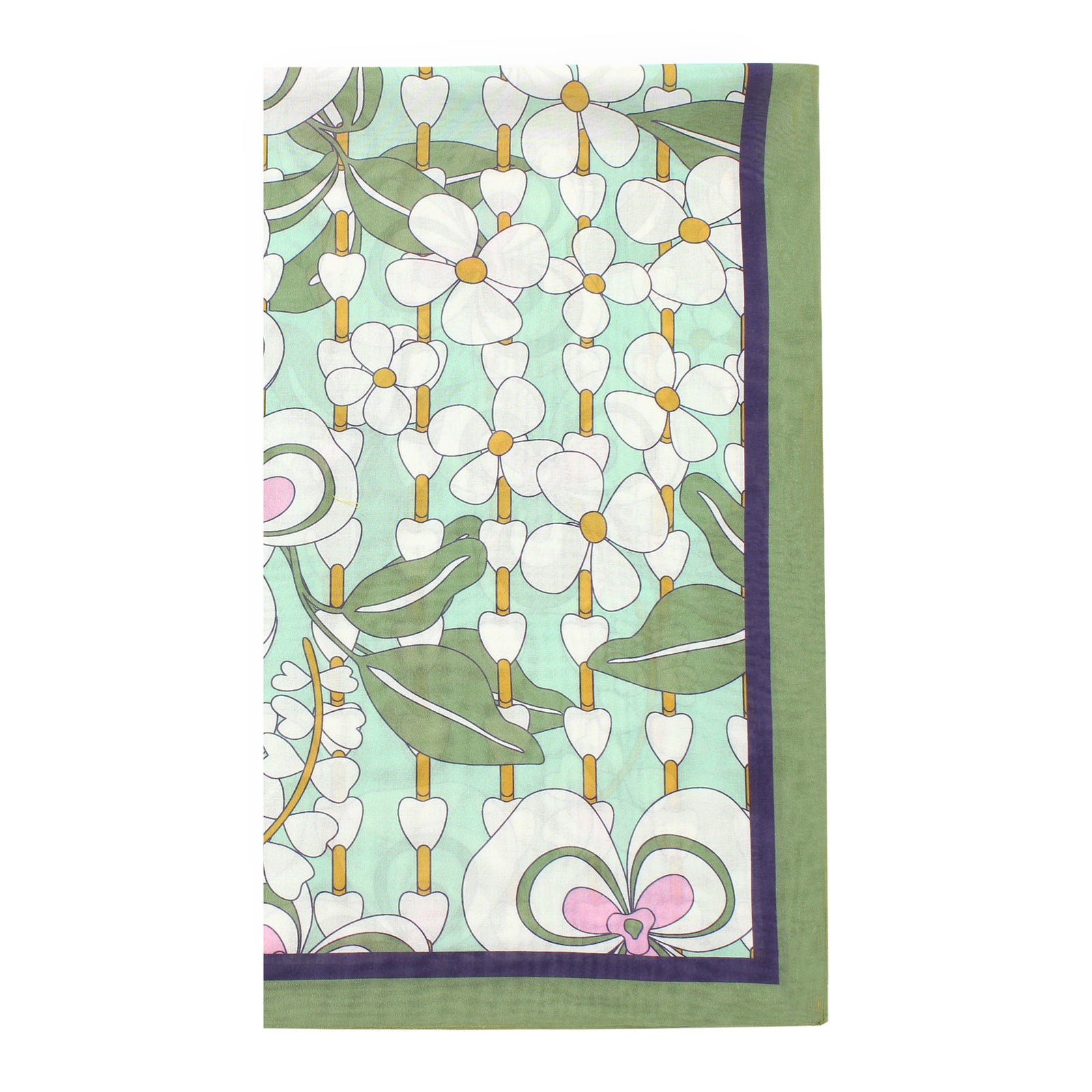 Green Retro Printed Cotton Scarf