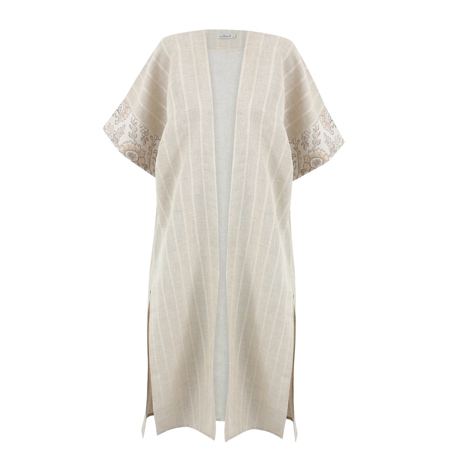 Beige Striped Layali Open Kaftan