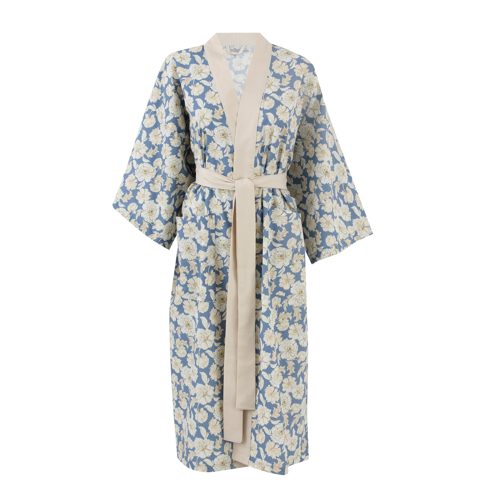 Cream On Blue Classic Cotton Kimono
