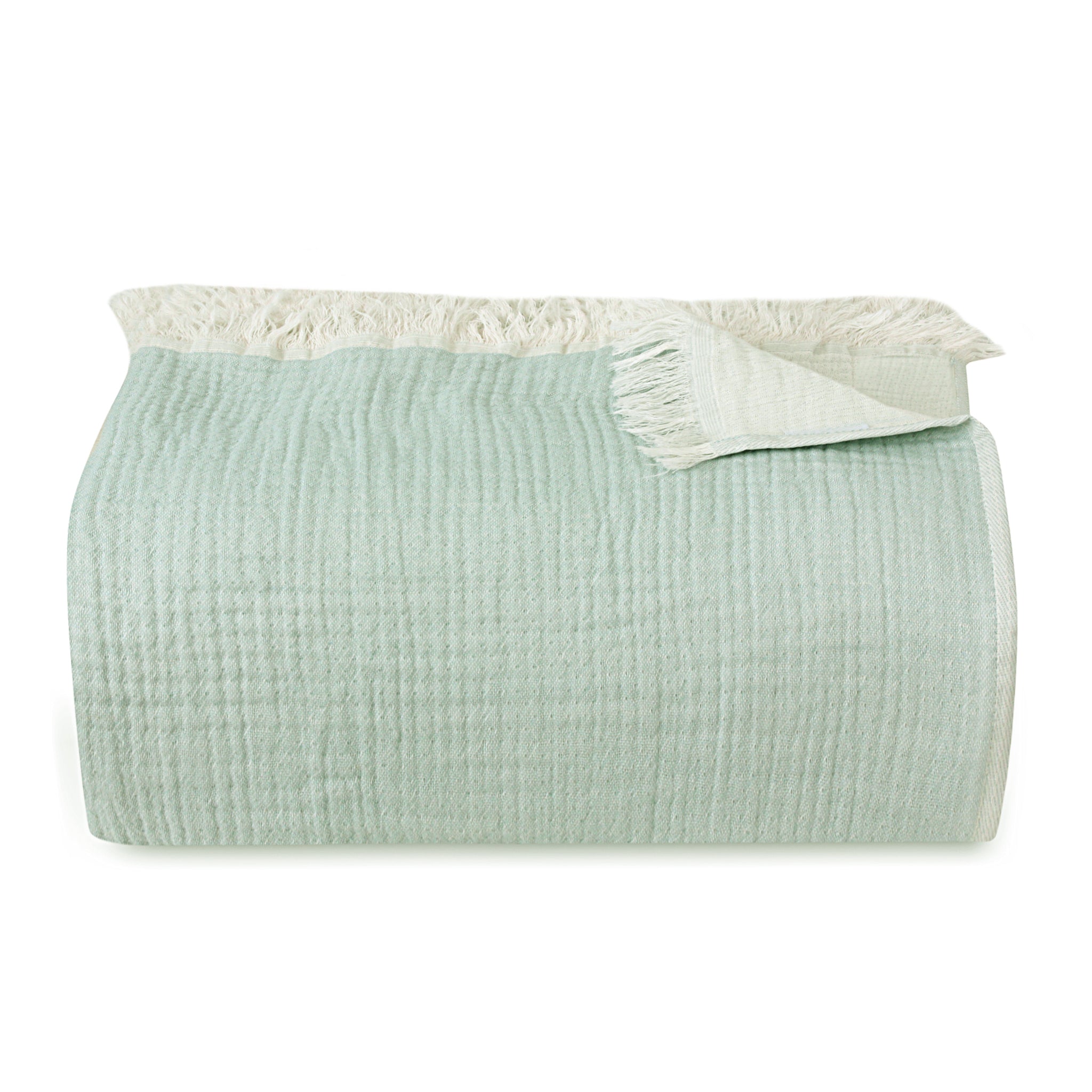 Jade Green Cotton Muslin Throw Blanket
