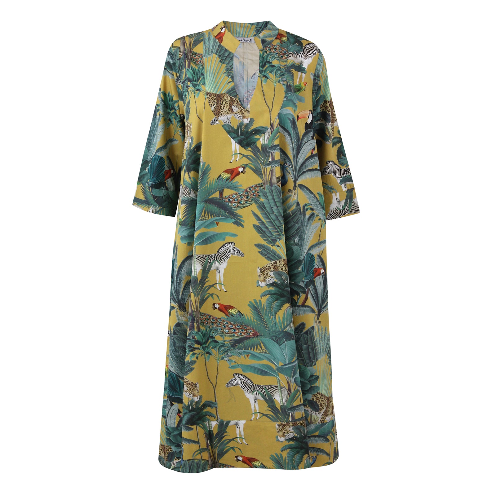 Saffron Jungle Cotton Kaftan Dress