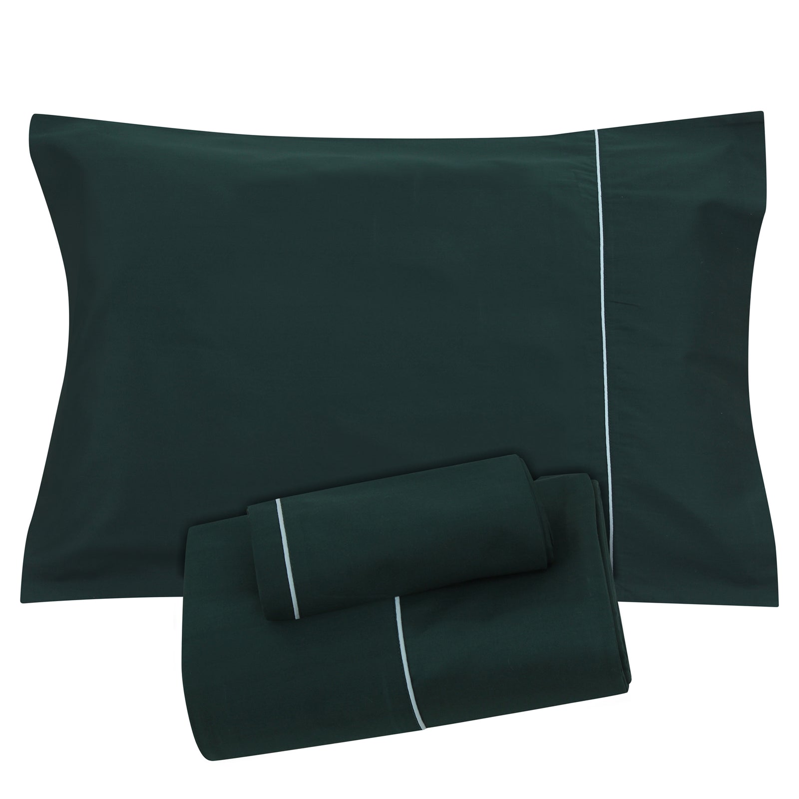 Dark Teal\/Blue Piping Sheet + Pillowcases