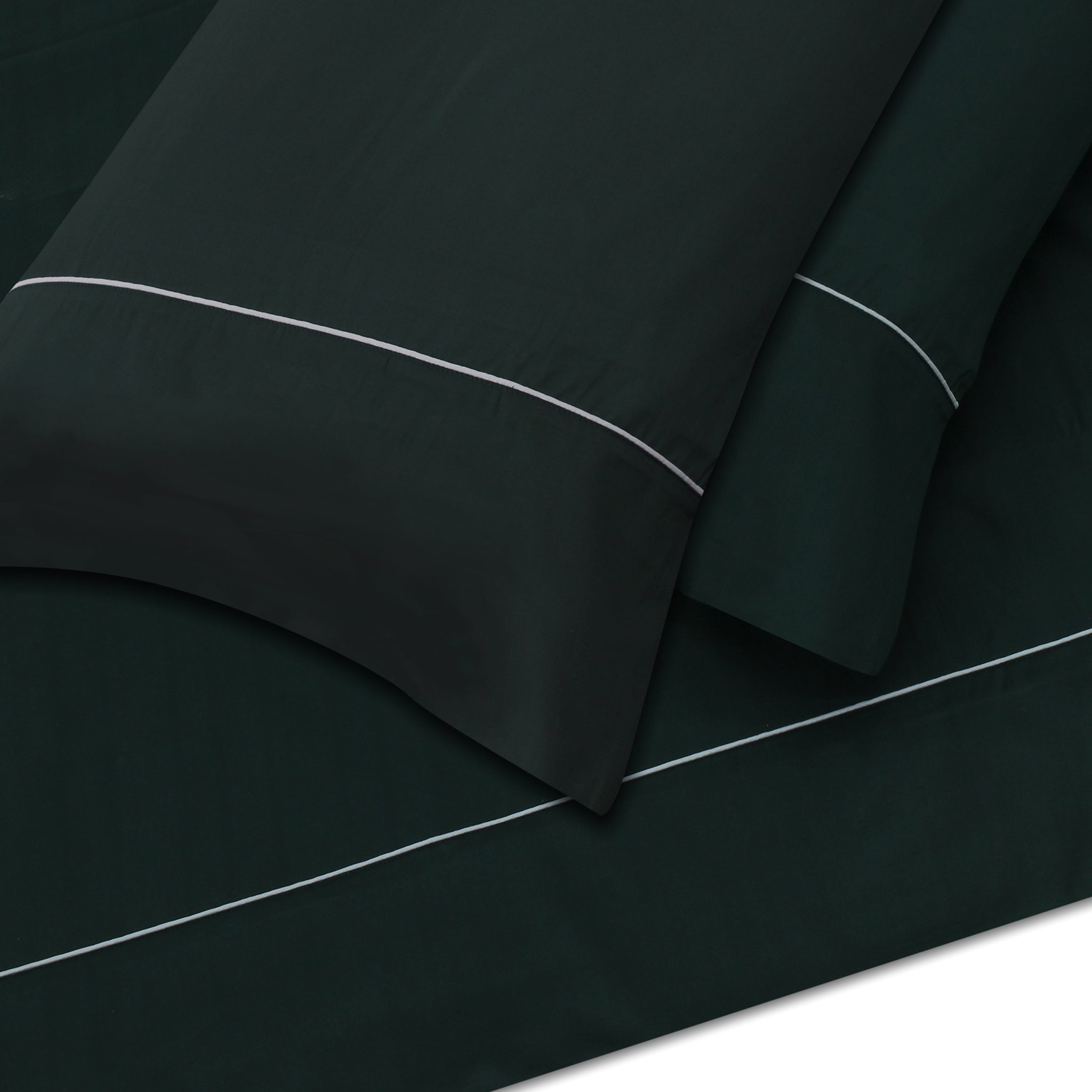 Dark Teal With Blue Piping Sheet + Pillowcases