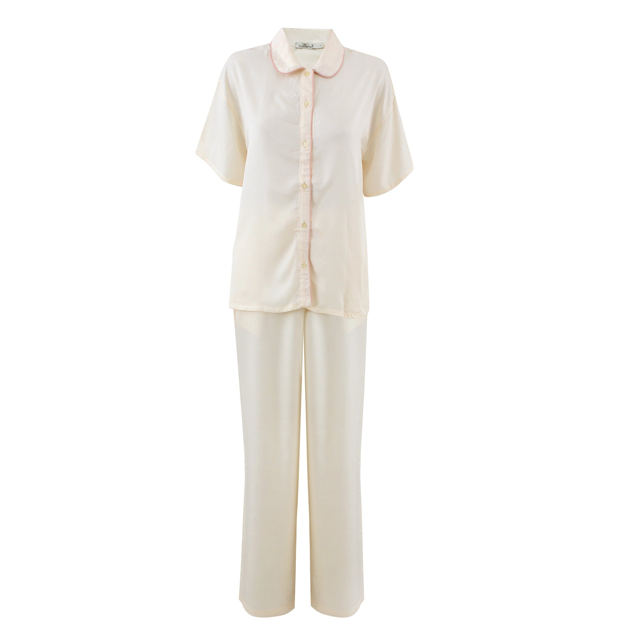 Off-White Piping Silky Viscose Pyjama Set
