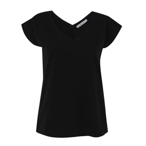 Black Cotton Slub V-Neck T-Shirt