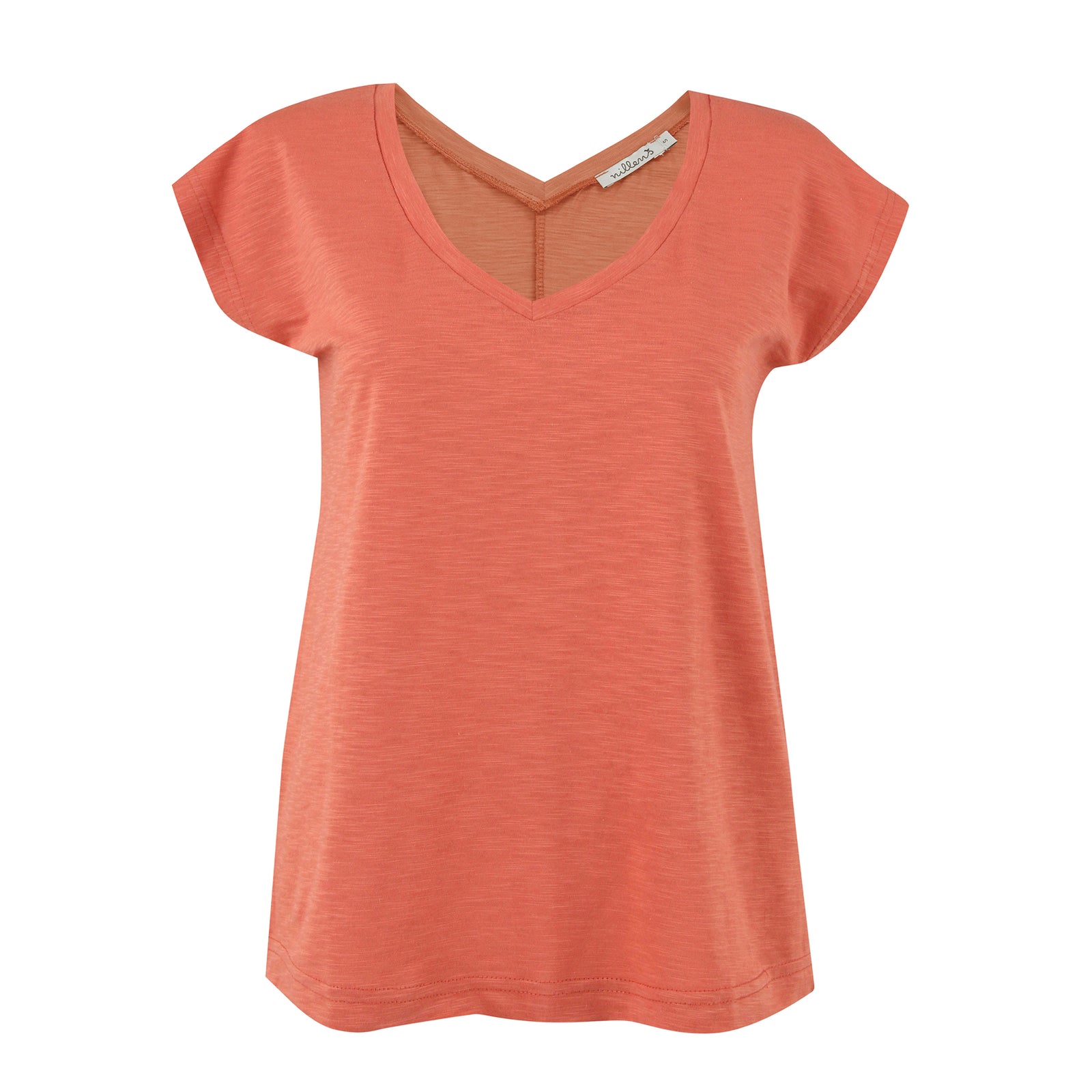 Burnt Orange Cotton Slub V-Neck T-Shirt