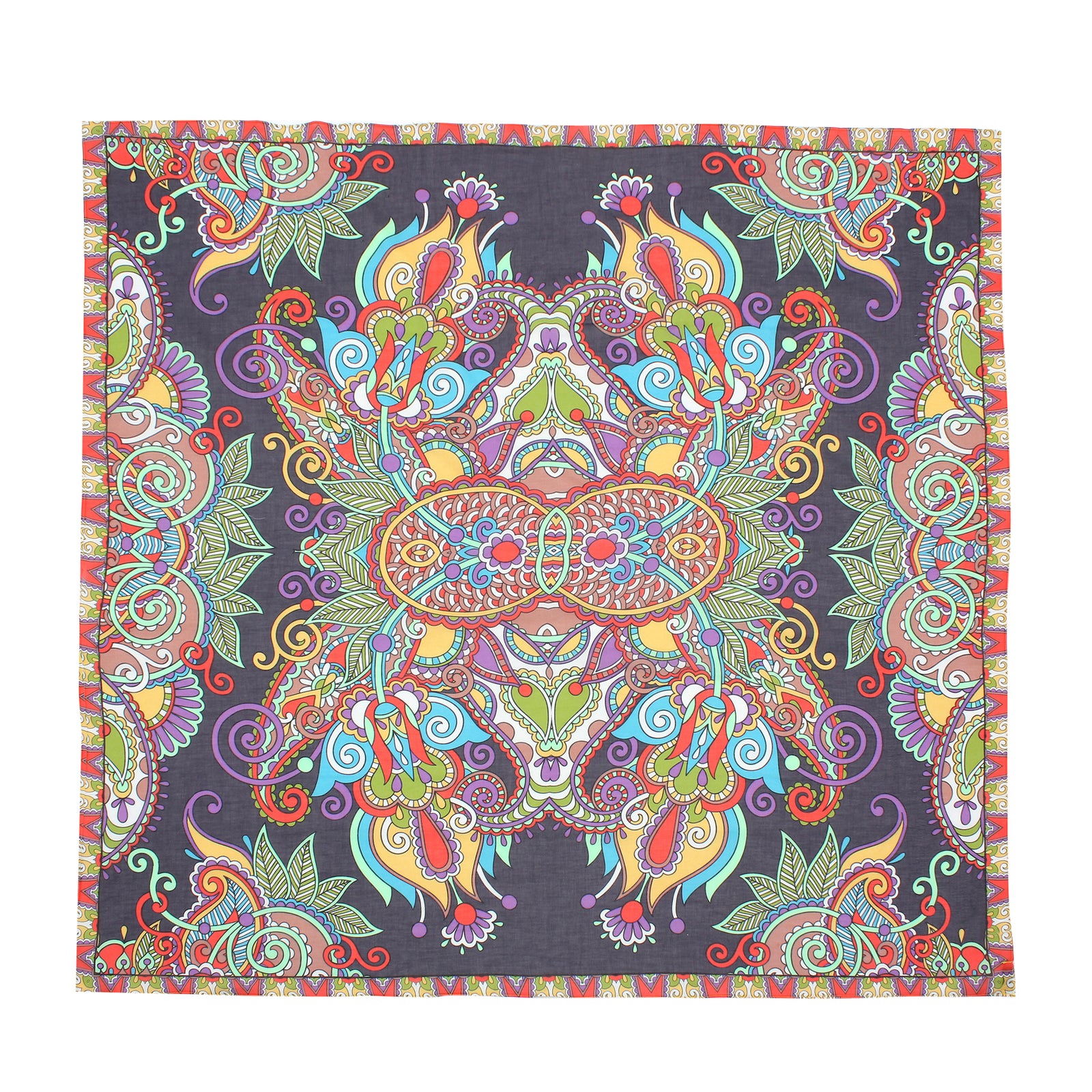 Black Mandala Printed Cotton Scarf