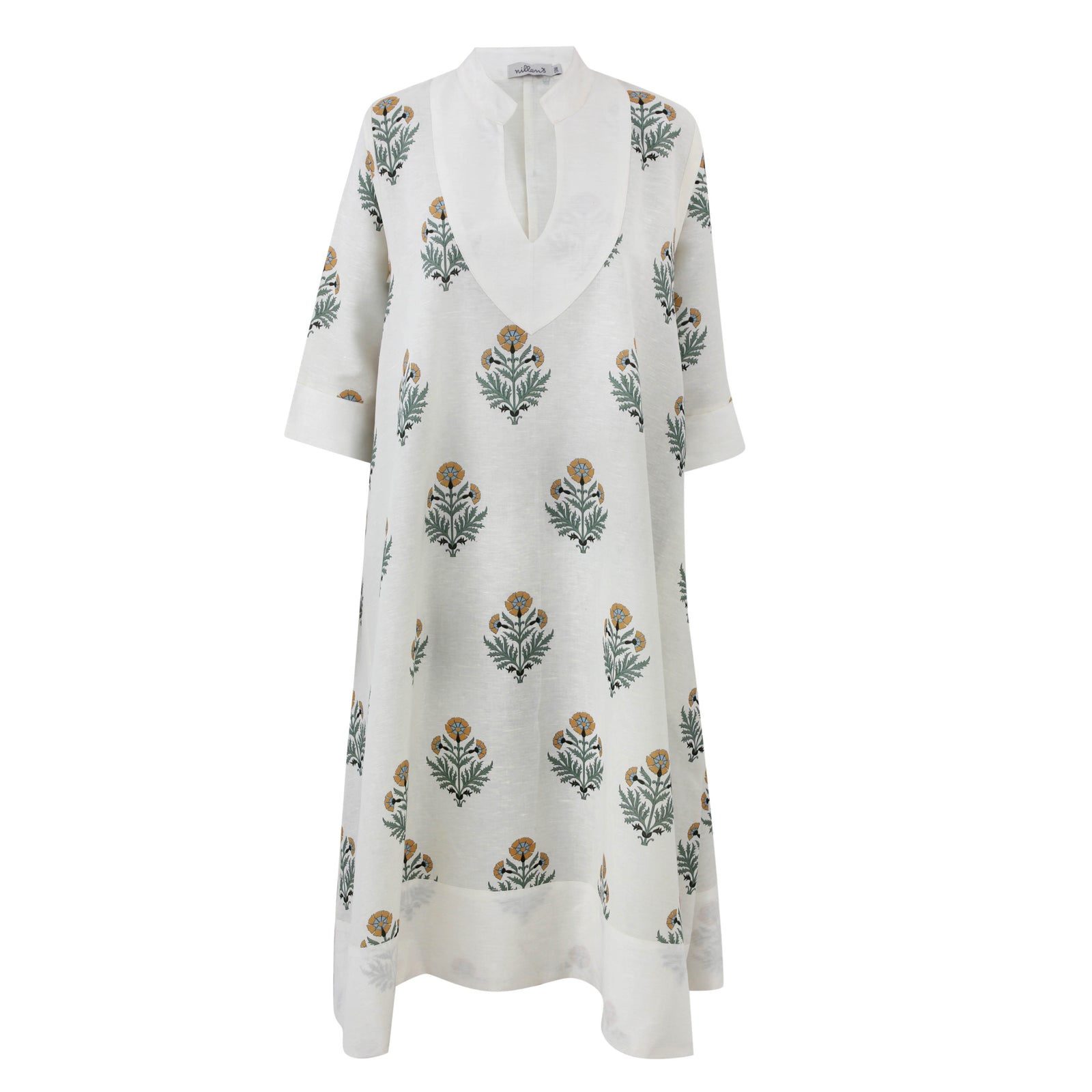 Sunlit Florals Linen Kaftan Dress