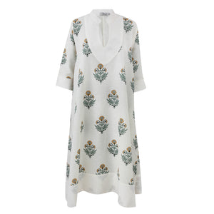 Sunlit Florals Linen Kaftan Dress