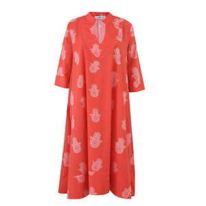 Coral Fatima Cotton Kaftan Dress