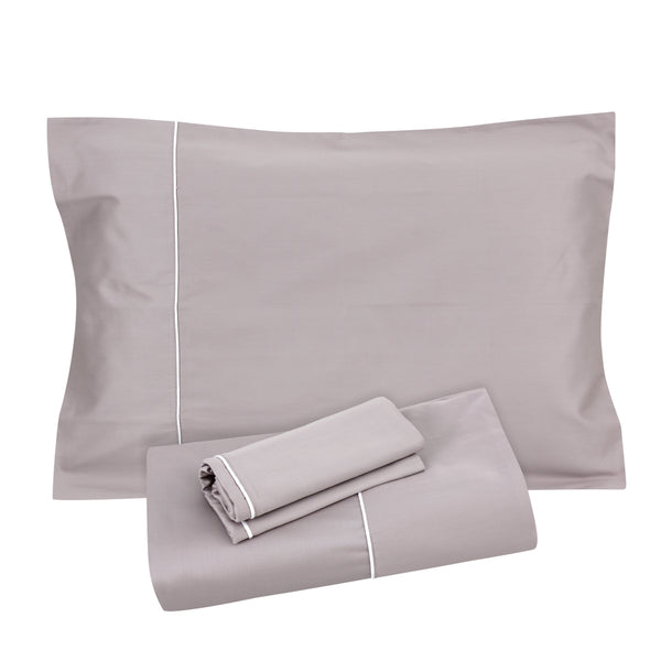 Lilac With White Piping Sheet + Pillowcases (600 TC)