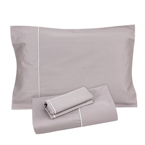 Lilac/White Piping Sheet + Pillowcases