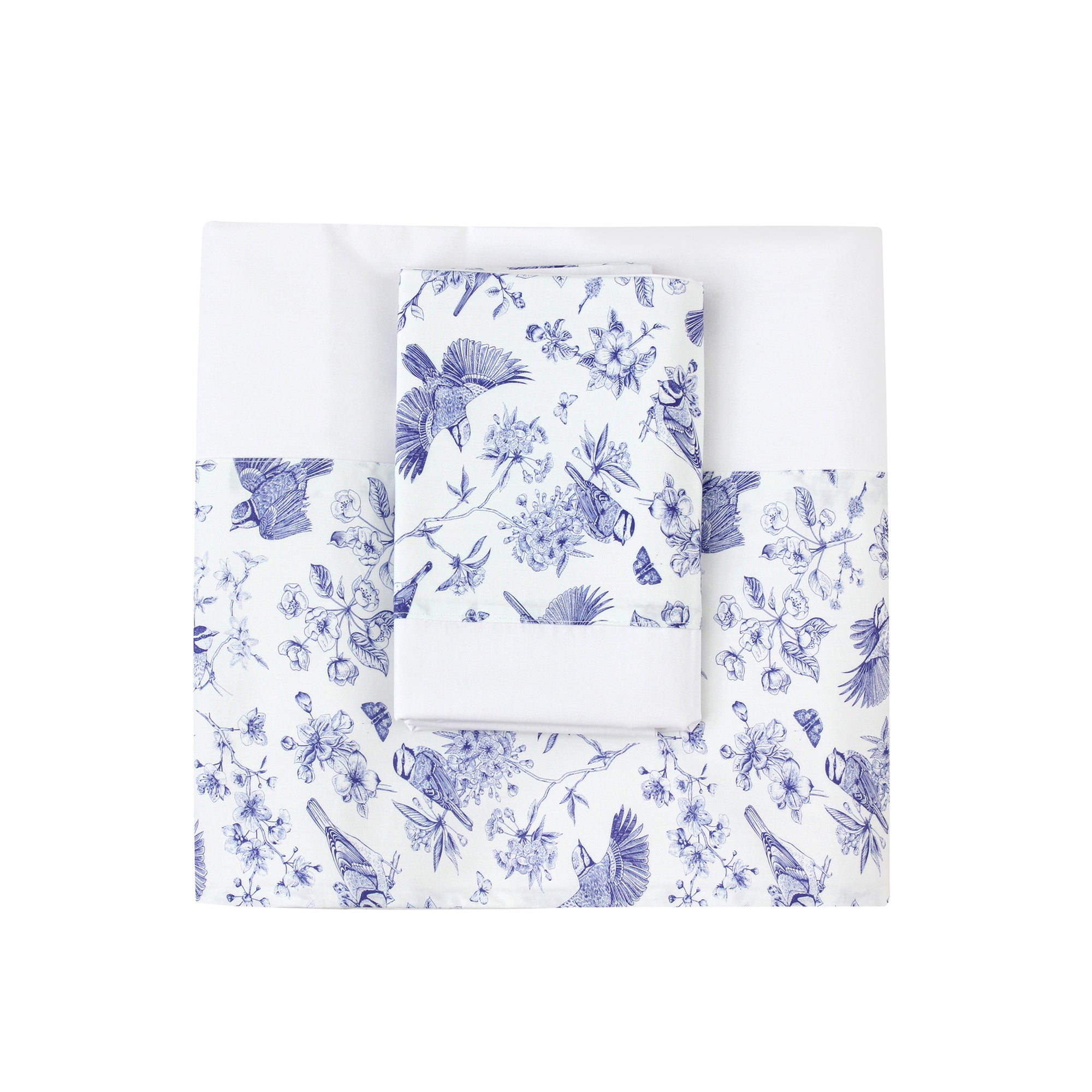 Blue Robins Flat Sheet + Pillowcases (350 TC)