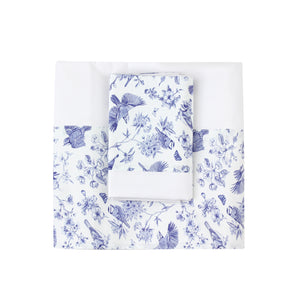 Blue Robins Flat Sheet + Pillowcases (350 TC)
