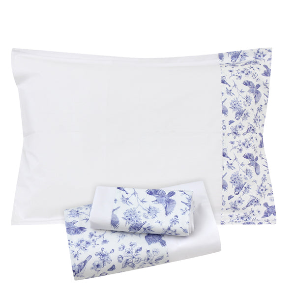Blue Robins Flat Sheet + Pillowcases