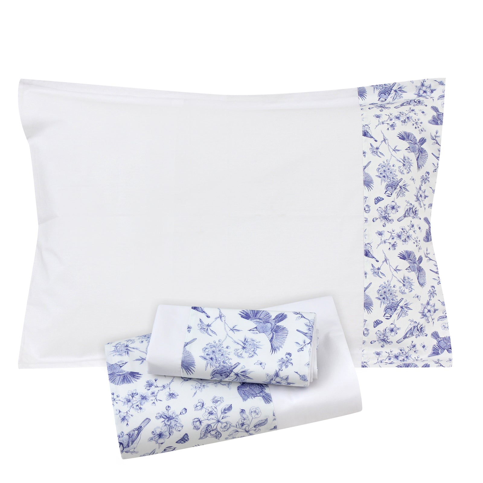 Blue Robins Flat Sheet + Pillowcases (350 TC)