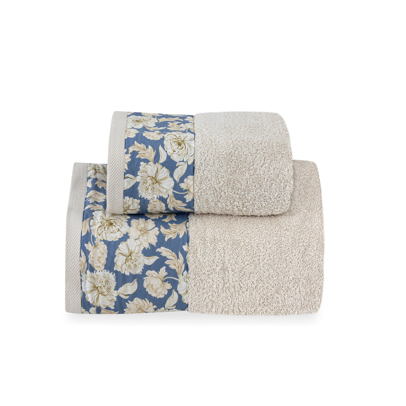 Cream On Blue Bath Towel Set