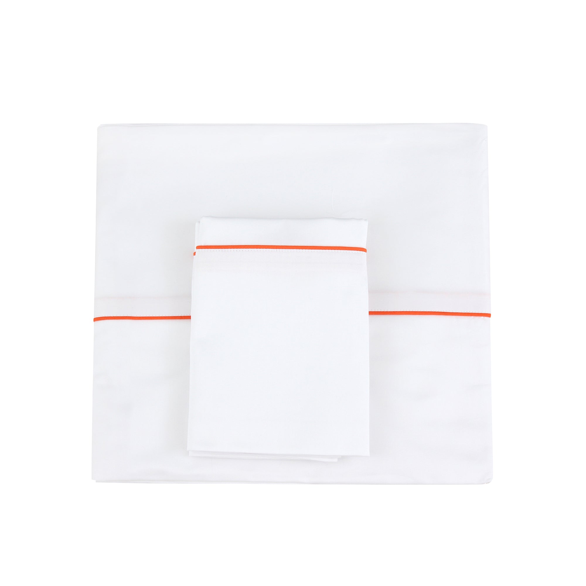 White/Orange Piping Piping Sheet + Pillowcases (600 TC)