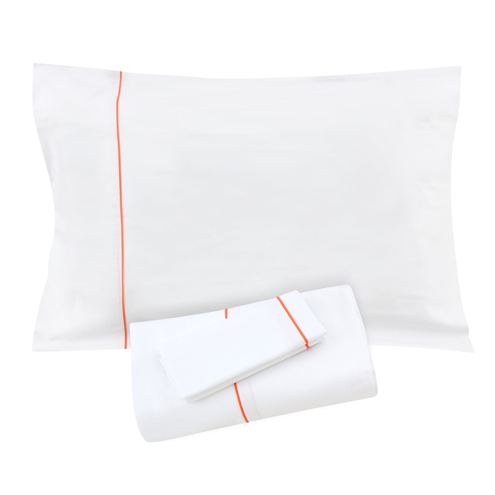 White/Orange Piping Sheet + Pillowcases (600 TC)