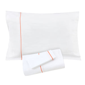 White/Orange Piping Piping Sheet + Pillowcases (600 TC)