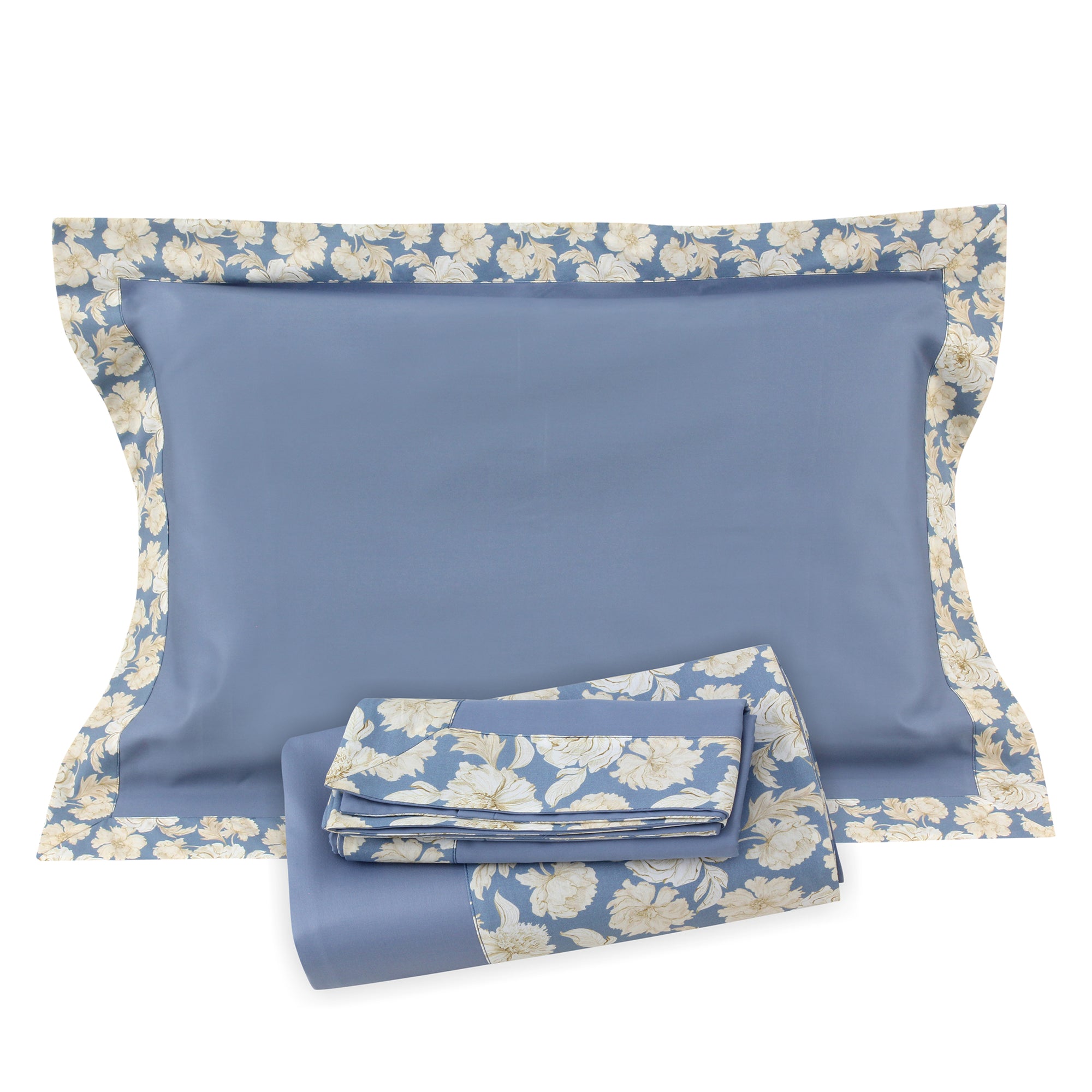 Cream on Blue Border Sheet + Pillowcases (600 TC)