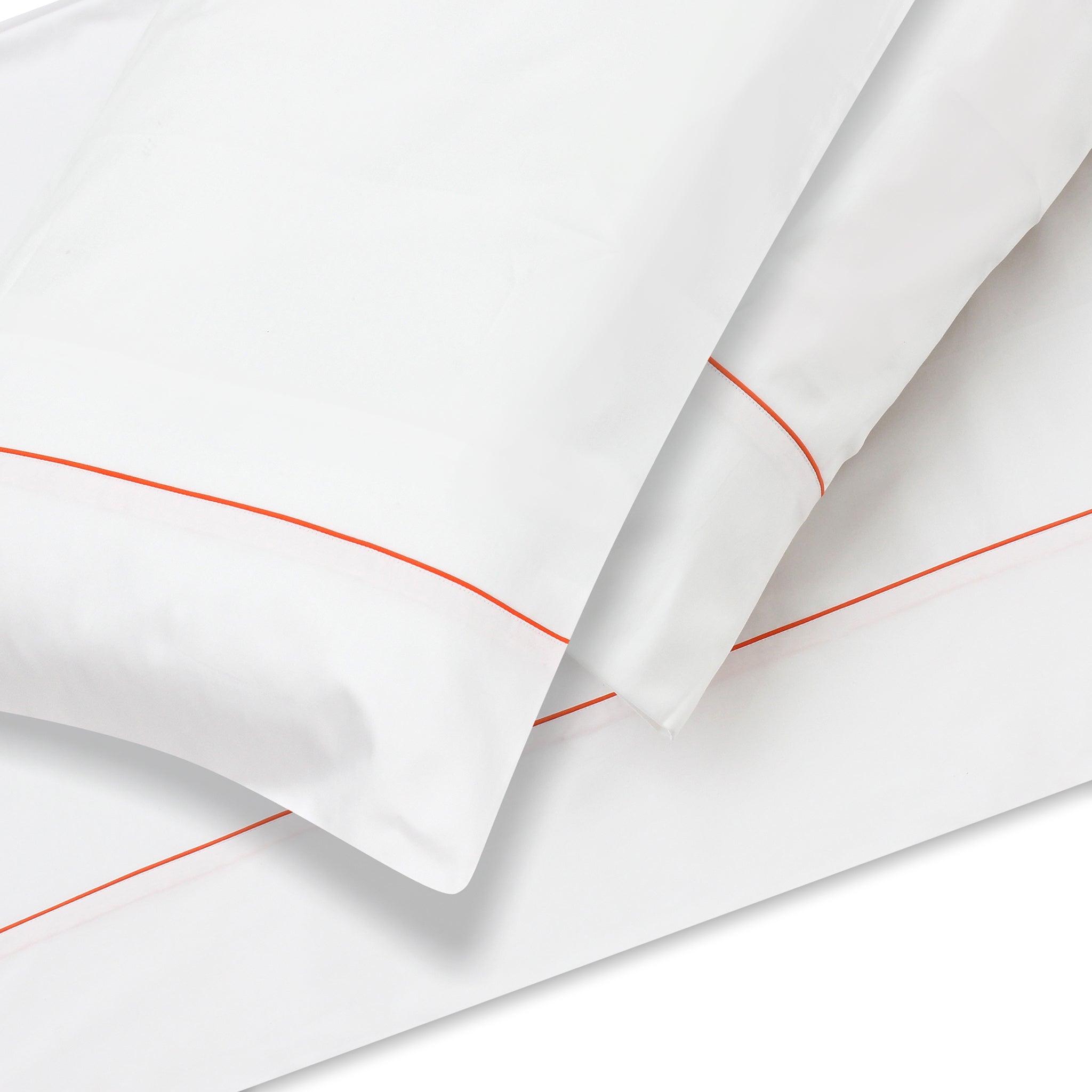 White With Orange Piping Sheet + Pillowcases (600 TC)