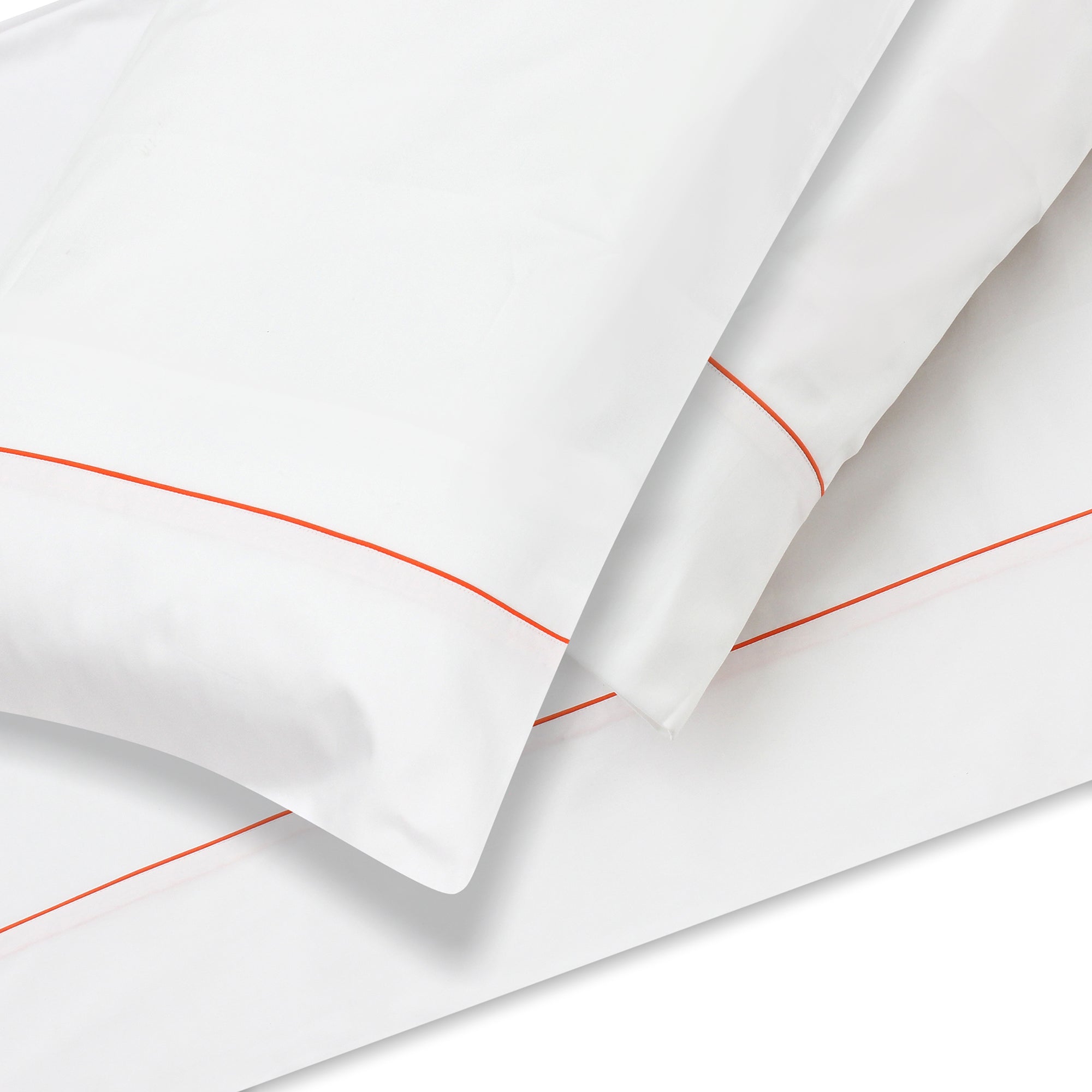 White/Orange Piping Piping Sheet + Pillowcases (600 TC)