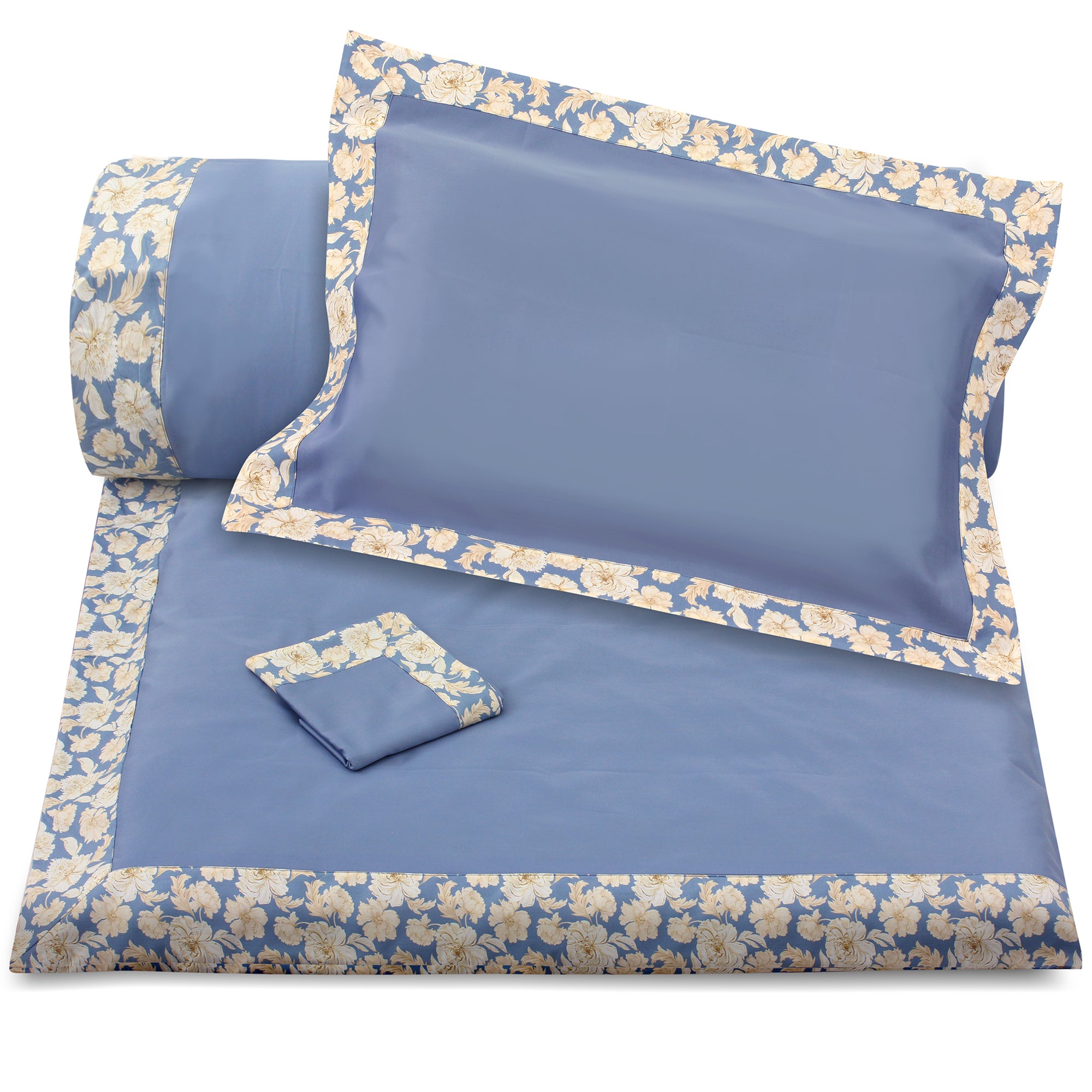 Cream on Blue Border + Pillowcases (600 TC)