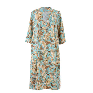 Gold Leaves Cotton Kaftan Dress