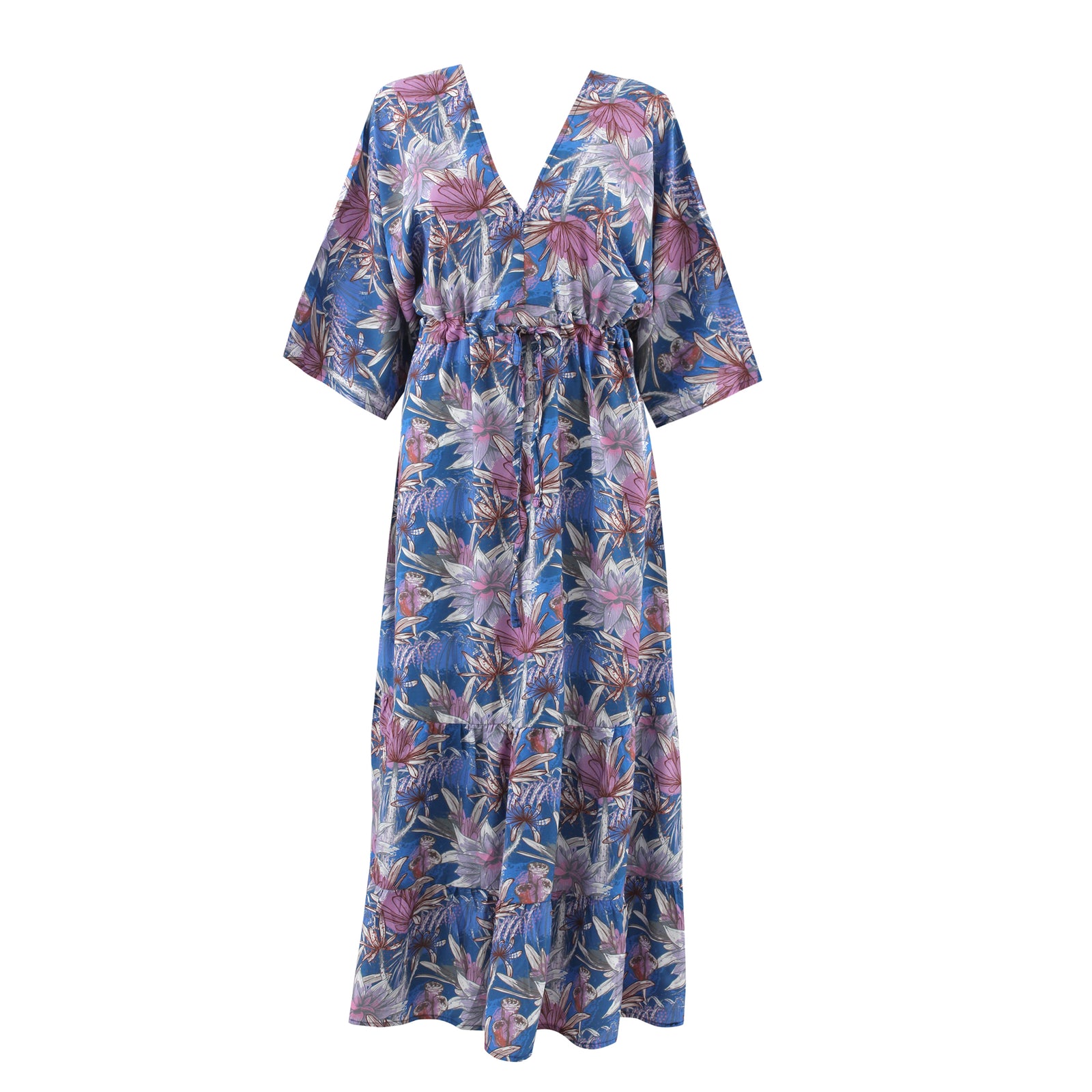 Blue Florals lris Tie Front Dress