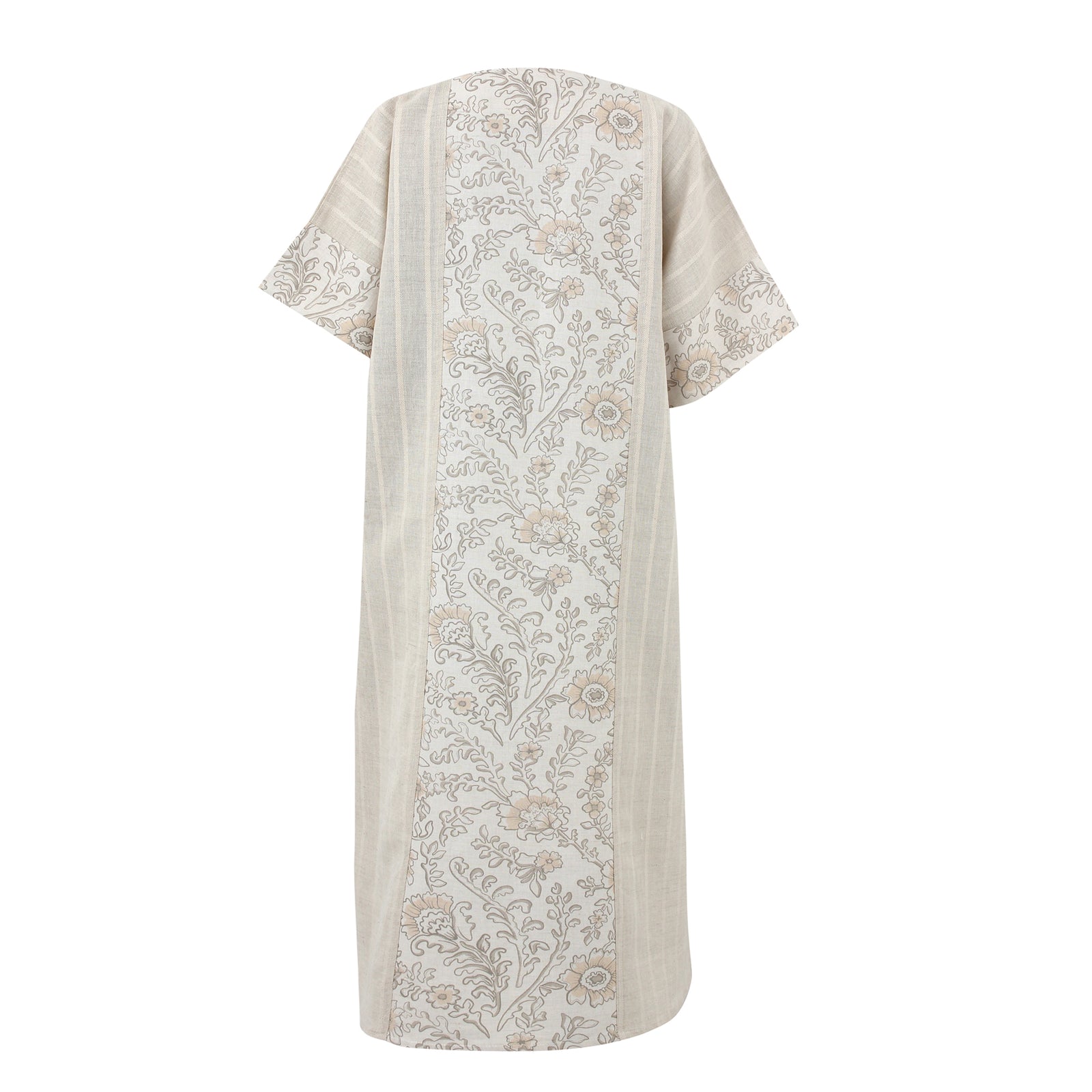 Beige Striped Layali Open Kaftan