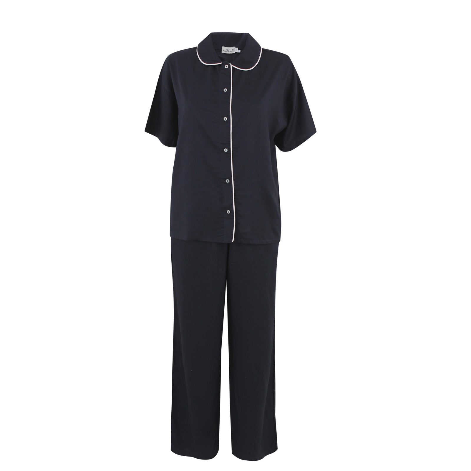 Dark Blue Piping Silky Viscose Pyjama Set