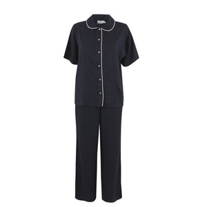 Dark Blue Piping Silky Viscose Pyjama Set