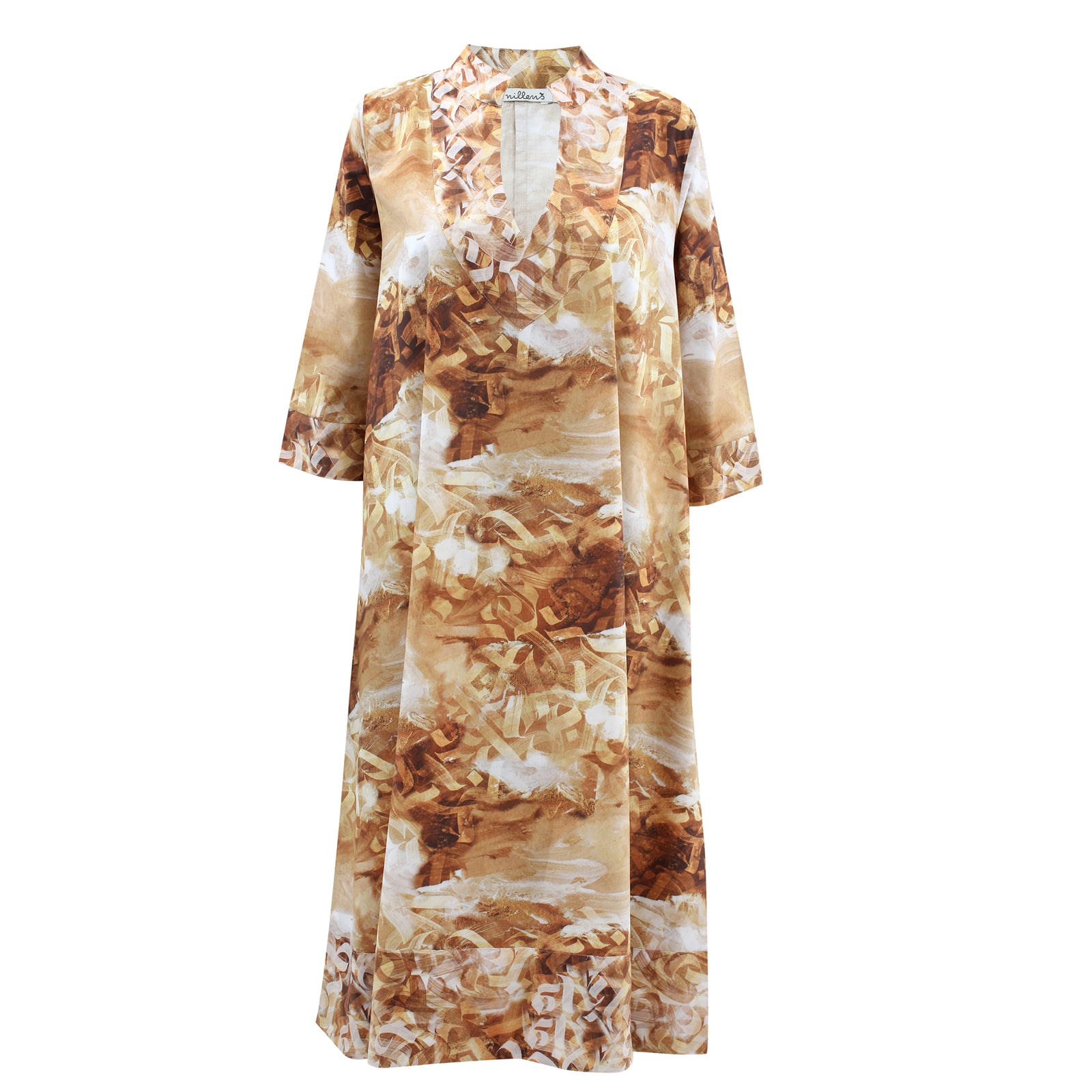 Gold Calligraphy Cotton Kaftan Dress